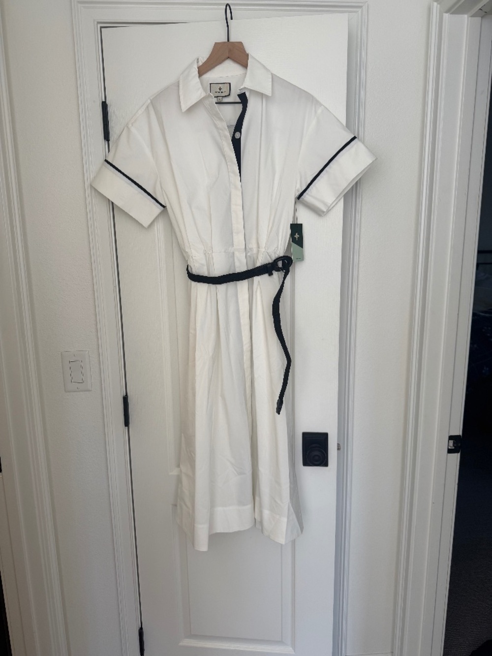 Tuckernuck White Shirt Dress with Black Trim